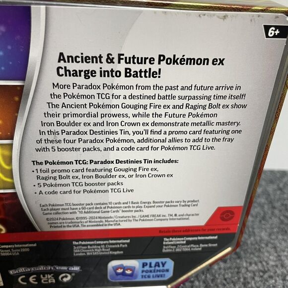 Pokemon TCG Paradox Destinies Raging Bolt Ex Tin Promo Card Booster Box